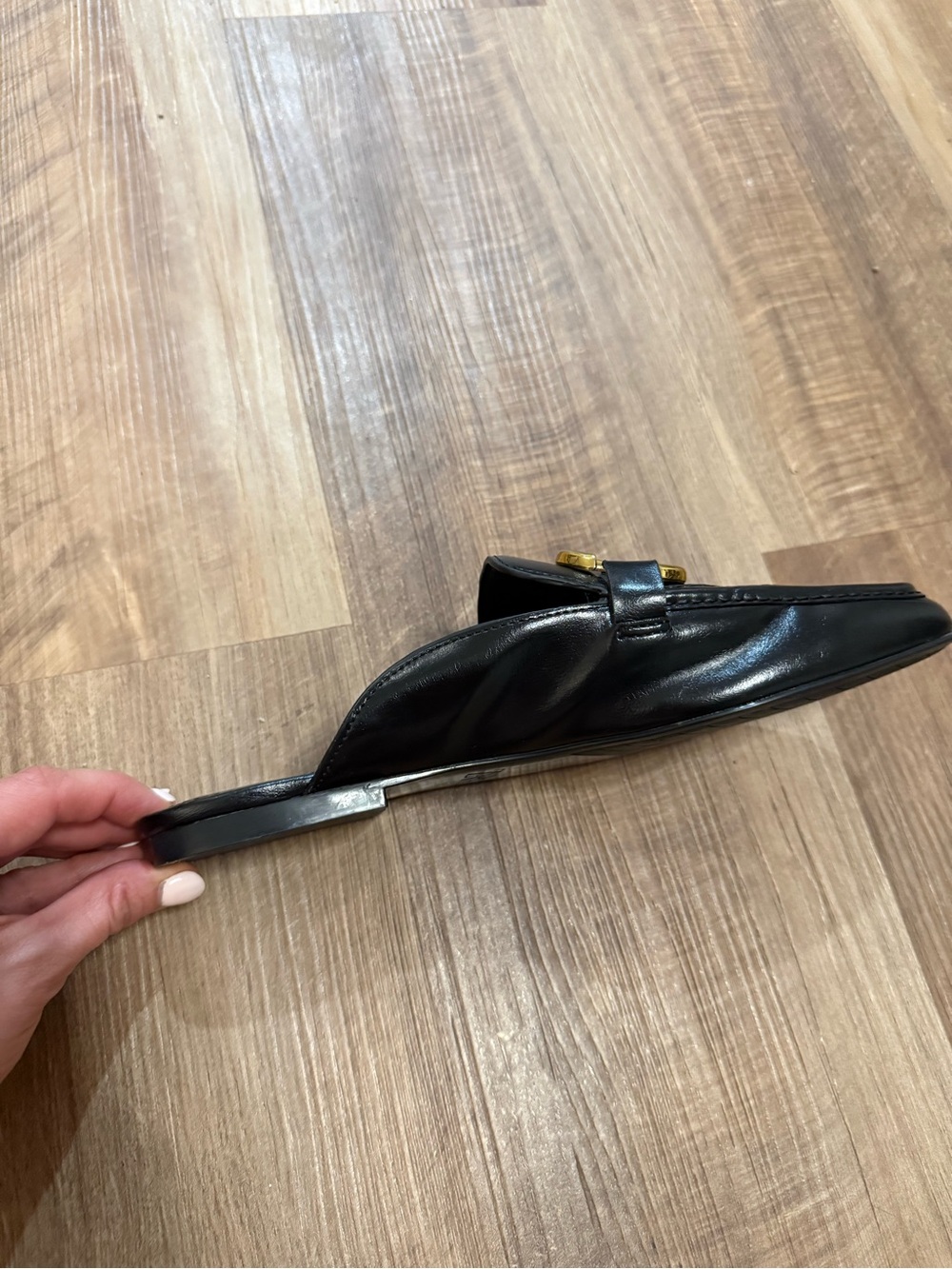 Zara Black Leather Mules with Gold Ring Detail - Picture 7 of 8